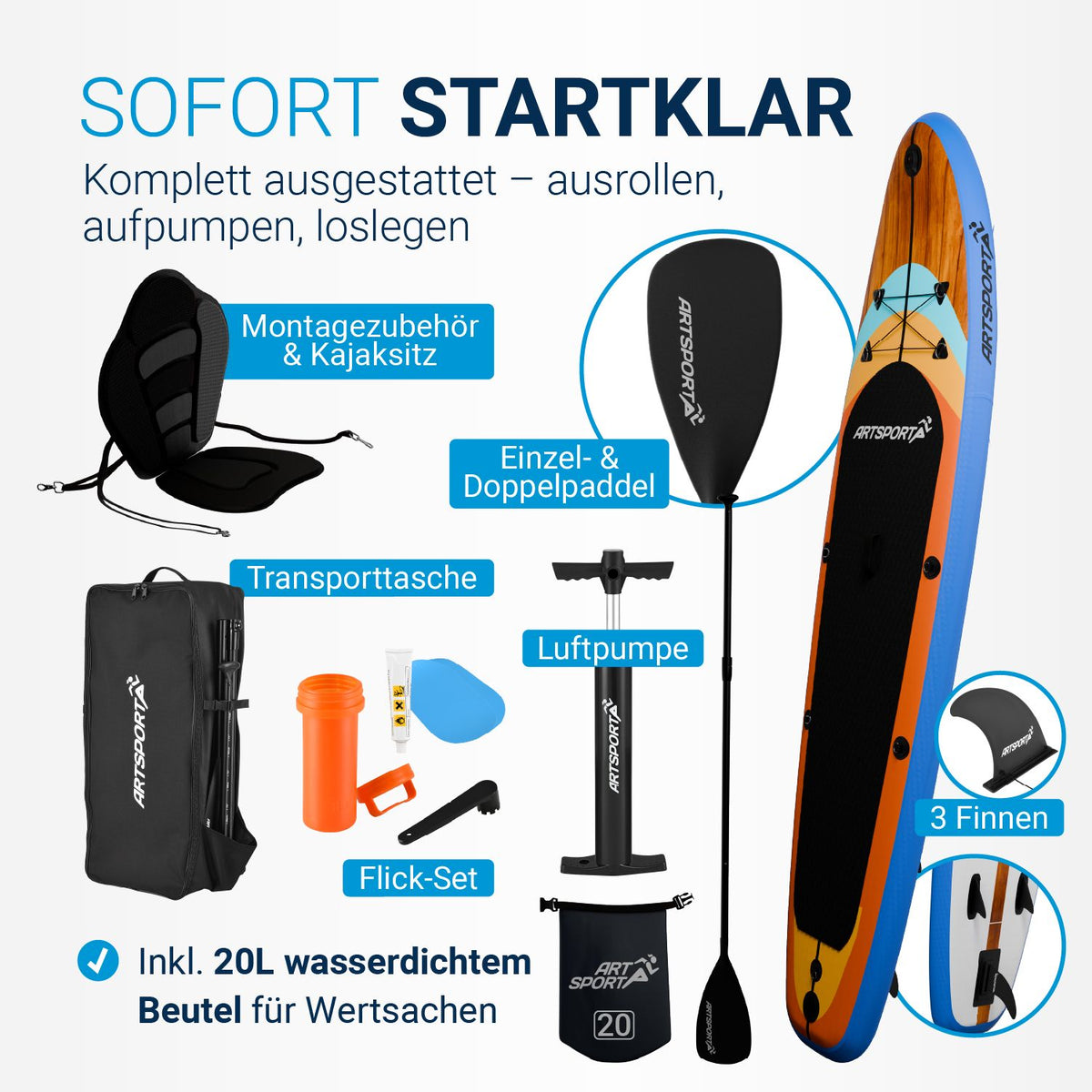 Stand Up Paddling Board mit Kajaksitz
