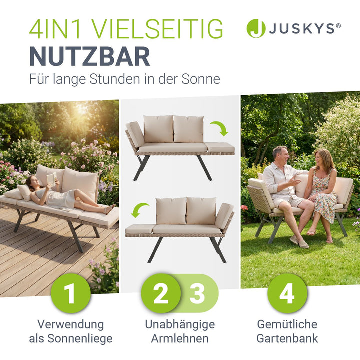 Polyrattan Multifunktionsbank Calvia Schwarz/Grau/Creme