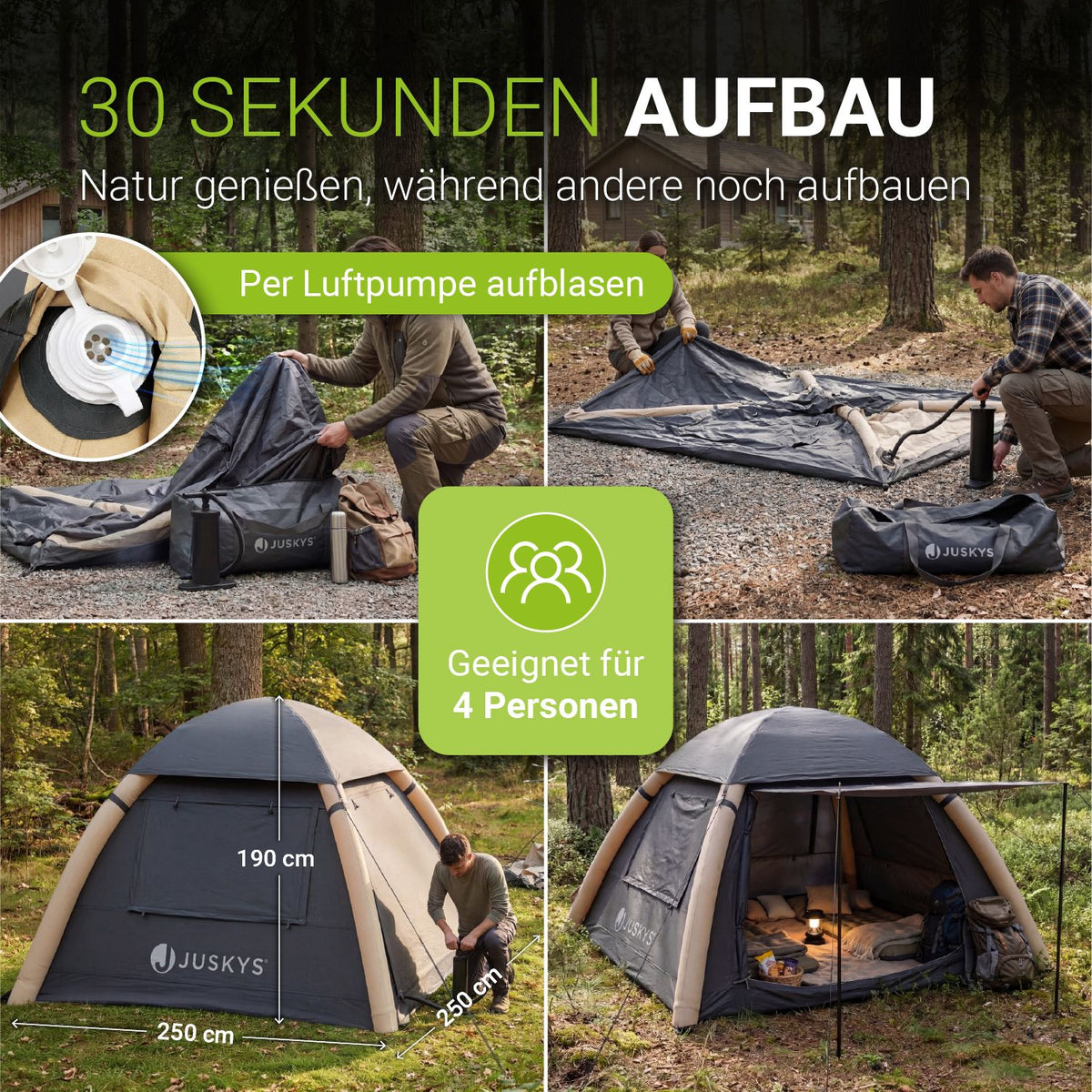 Campingzelt aufblasbar für 1-4 Personen