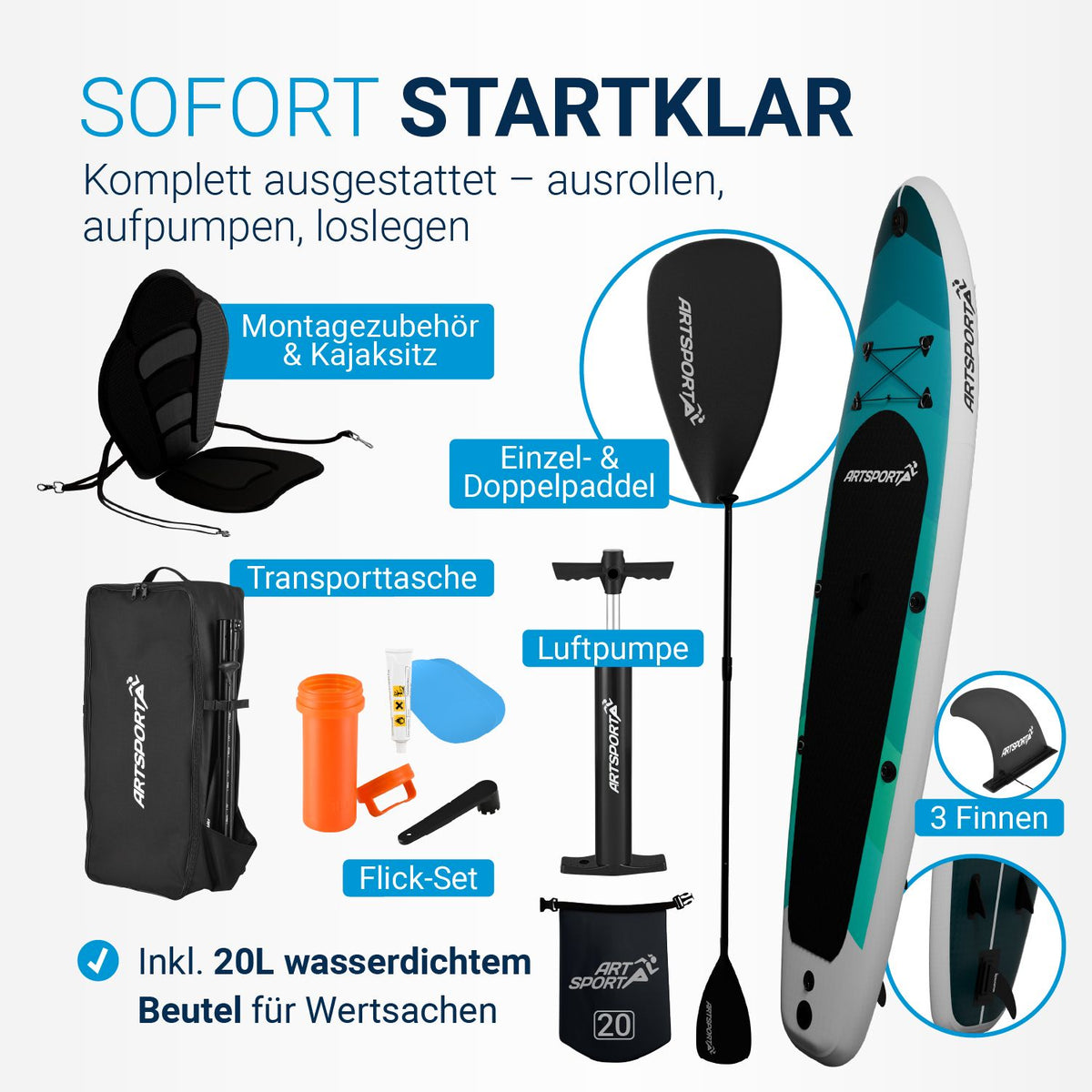 Stand Up Paddling Board mit Kajaksitz