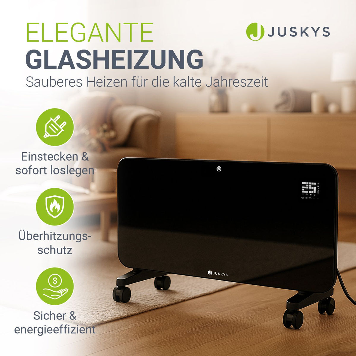 Glaskonvektor mit bis zu 2000 W