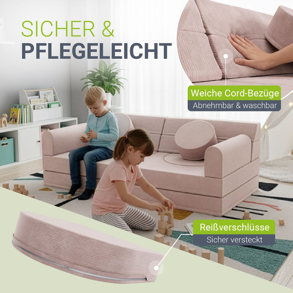 Kindersofa Kayo mit Cord Bezug & Kissen