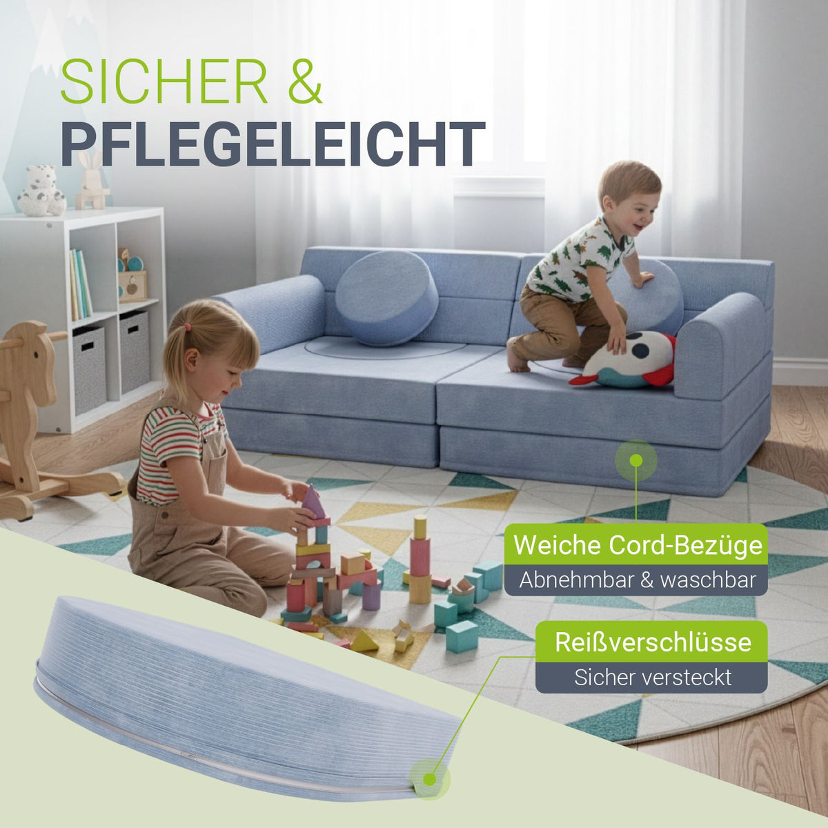 Kindersofa Kayo mit Cord Bezug & Kissen