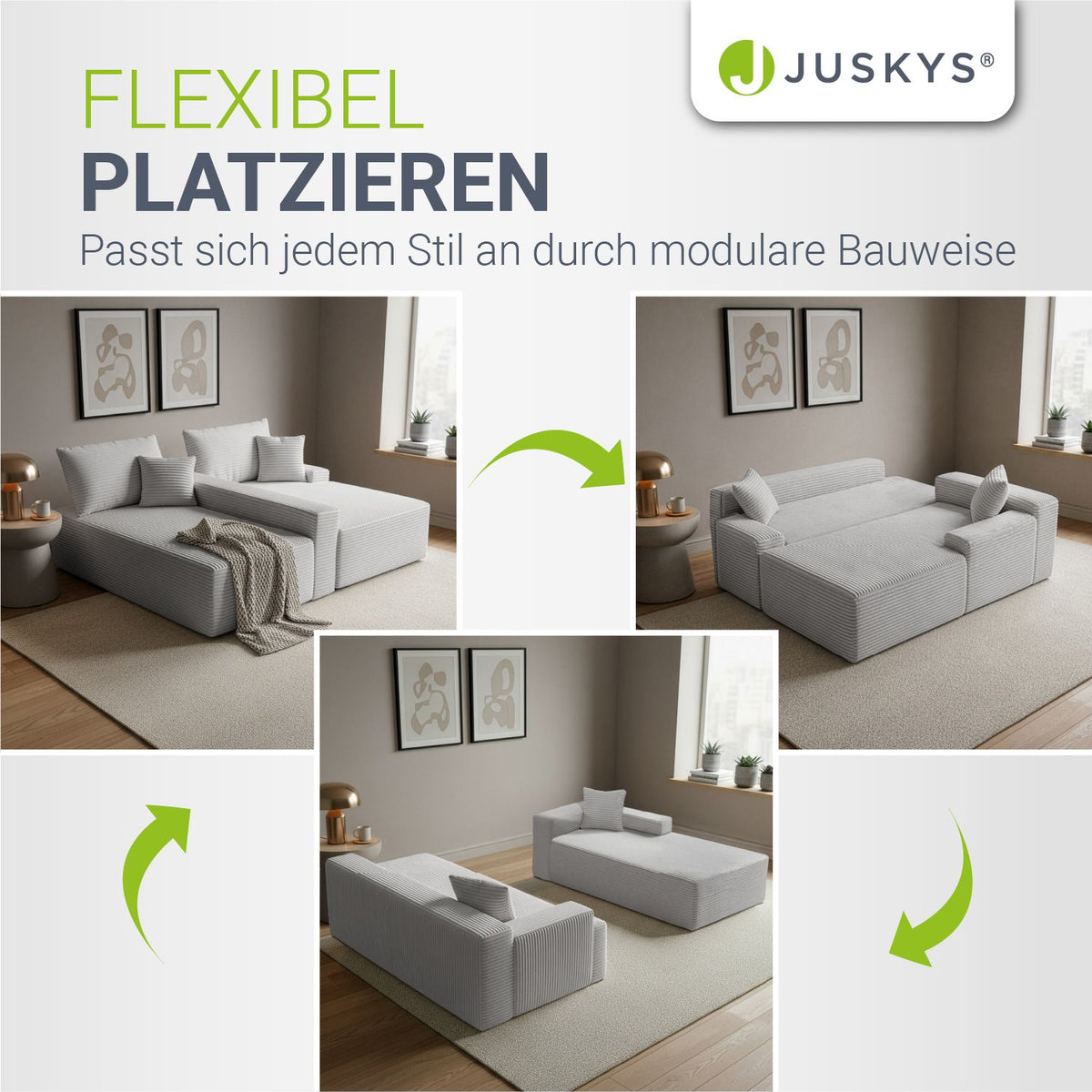 Sofa Coredo mit Cord Bezug & Dekokissen