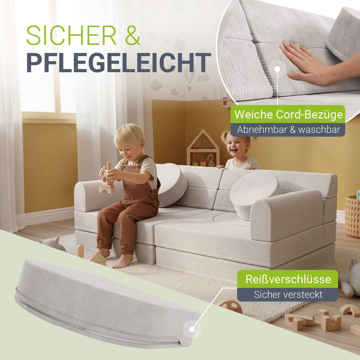 Kindersofa Kayo mit Cord Bezug & Kissen