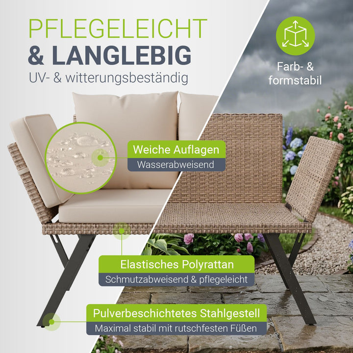 Polyrattan Multifunktionsbank Calvia Schwarz/Grau/Creme