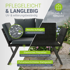 Polyrattan Multifunktionsbank Calvia Schwarz/Grau/Creme