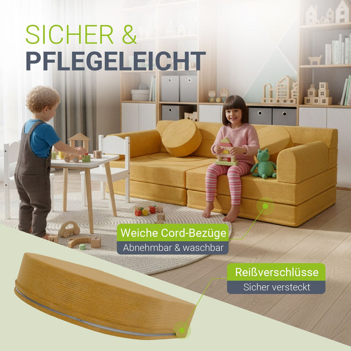Kindersofa Kayo mit Cord Bezug & Kissen