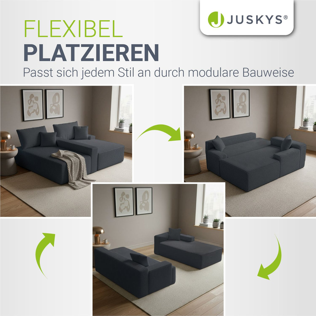 Sofa Coredo mit Cord Bezug & Dekokissen