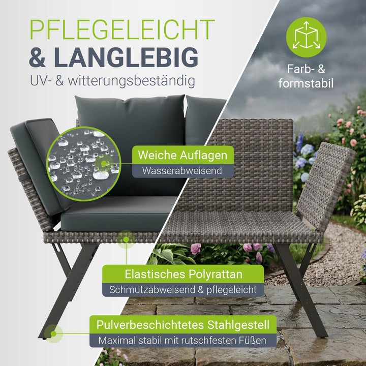 Polyrattan Multifunktionsbank Calvia Schwarz/Grau/Creme