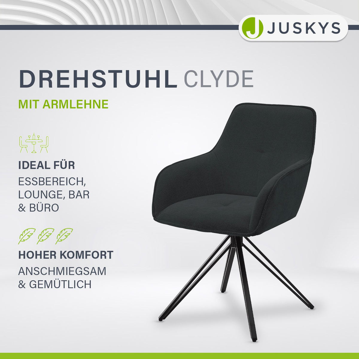 Drehstuhl Clyde mit Cord