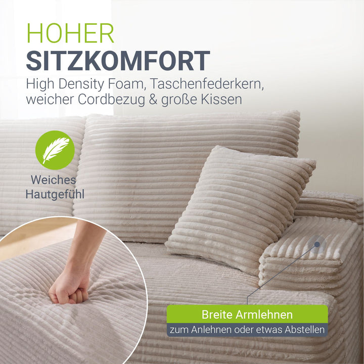 Sofa Coredo mit Cord Bezug & Dekokissen