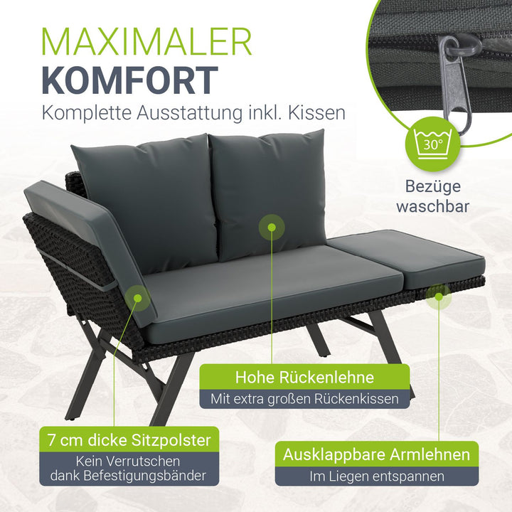 Polyrattan Multifunktionsbank Calvia Schwarz/Grau/Creme