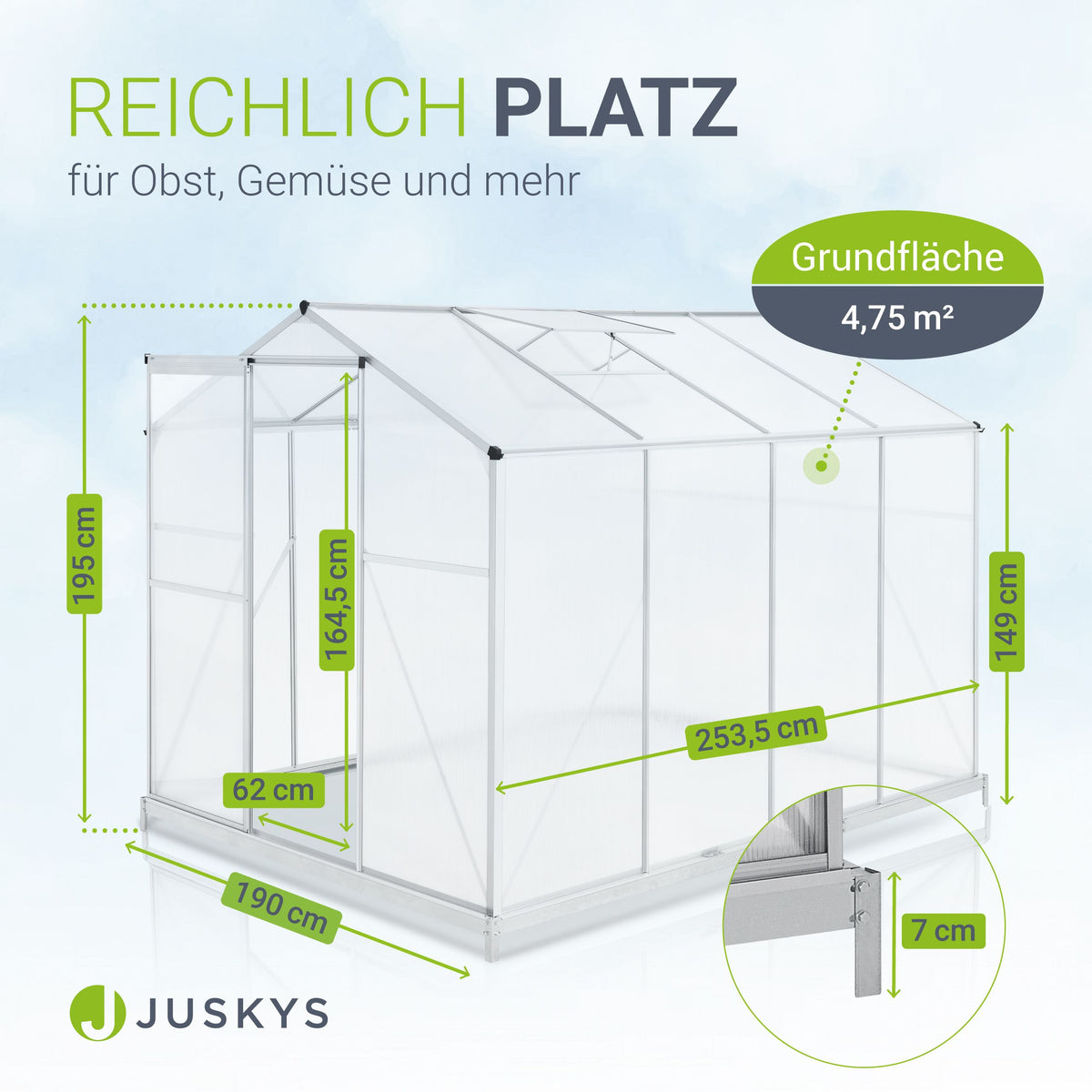 Aluminium Gewächshaus mit Fundament