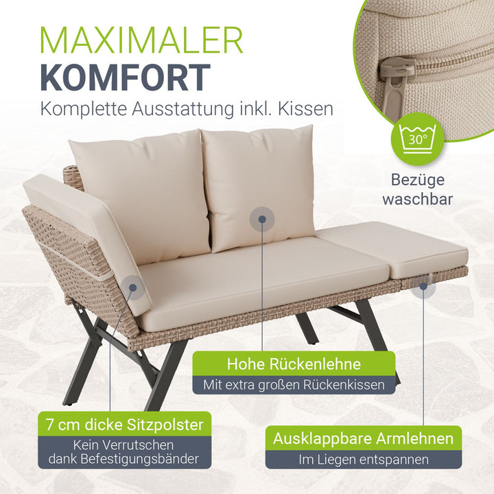 Polyrattan Multifunktionsbank Calvia Schwarz/Grau/Creme