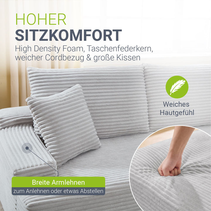 Sofa Coredo mit Cord Bezug & Dekokissen