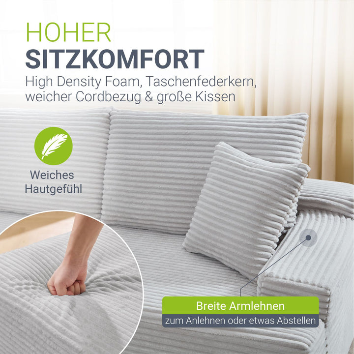 Sofa Coredo mit Cord Bezug & Dekokissen