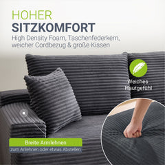 Sofa Coredo mit Cord Bezug & Dekokissen