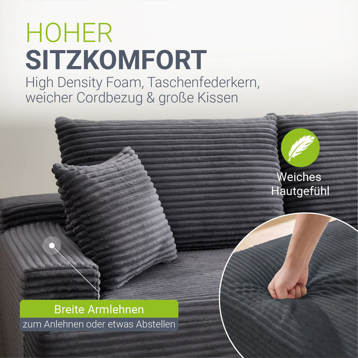 Sofa Coredo mit Cord Bezug & Dekokissen