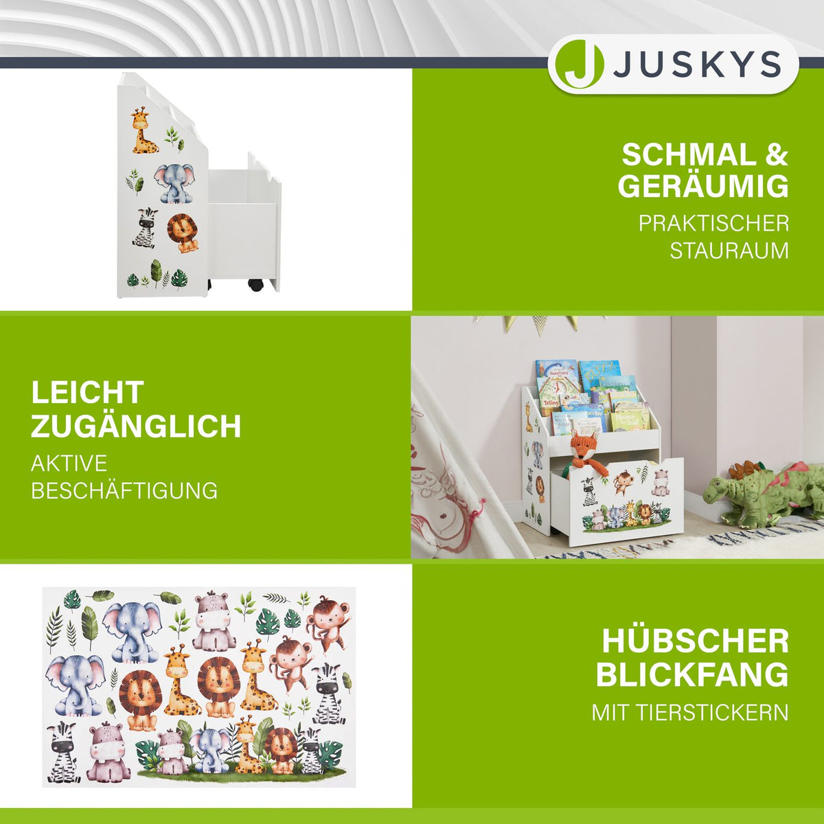 Kinder Bücherregal mit 3 Fächern und herausziehbarer Spielzeugkiste