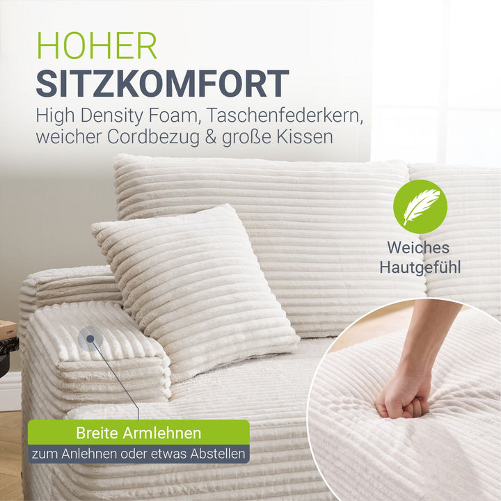 Sofa Coredo mit Cord Bezug & Dekokissen