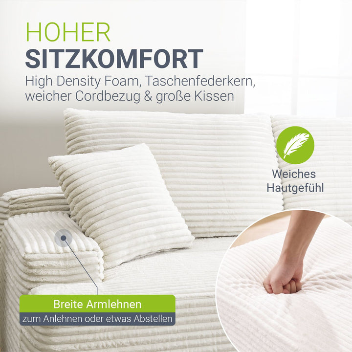 Sofa Coredo mit Cord Bezug & Dekokissen