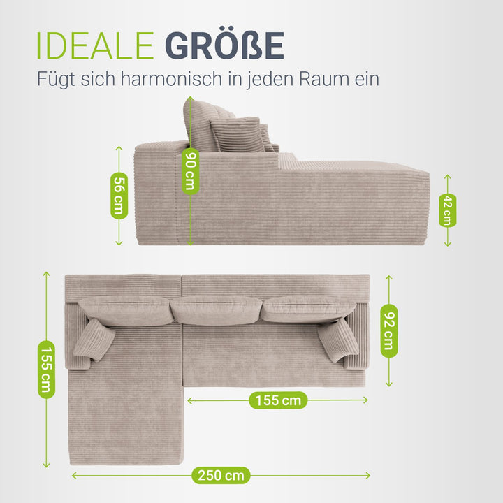 Sofa Coredo mit Cord Bezug & Dekokissen