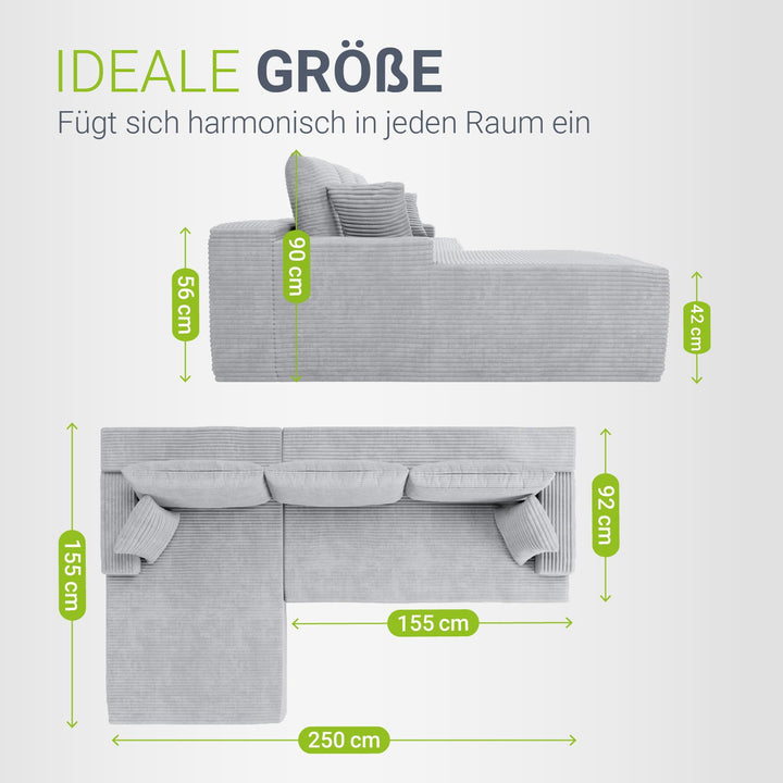 Sofa Coredo mit Cord Bezug & Dekokissen