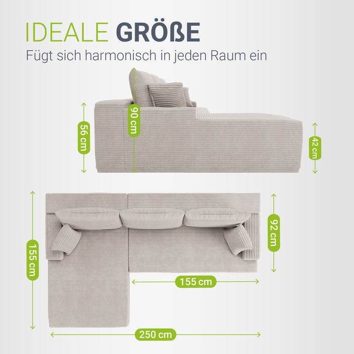 Sofa Coredo mit Cord Bezug & Dekokissen