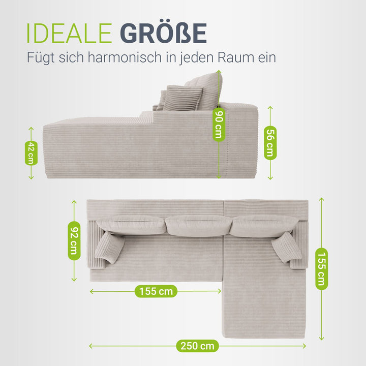 Sofa Coredo mit Cord Bezug & Dekokissen
