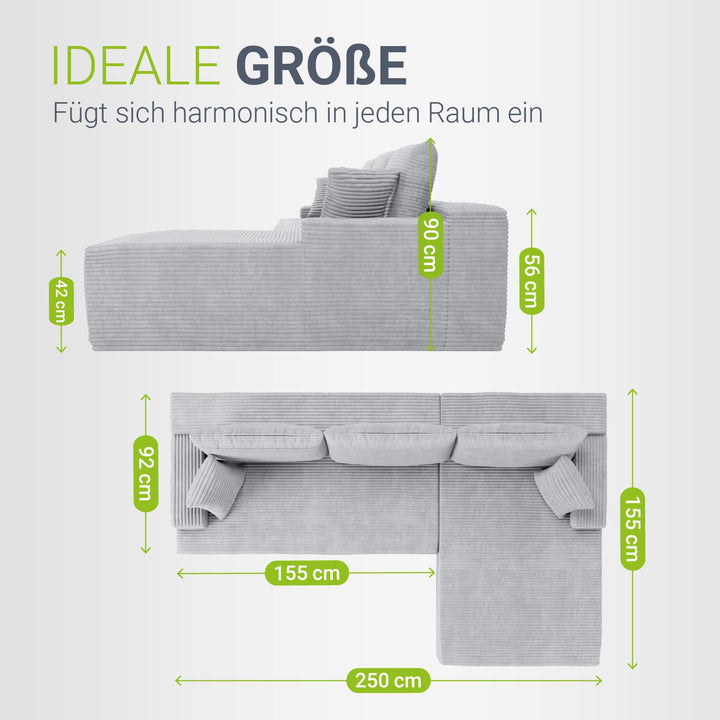 Sofa Coredo mit Cord Bezug & Dekokissen