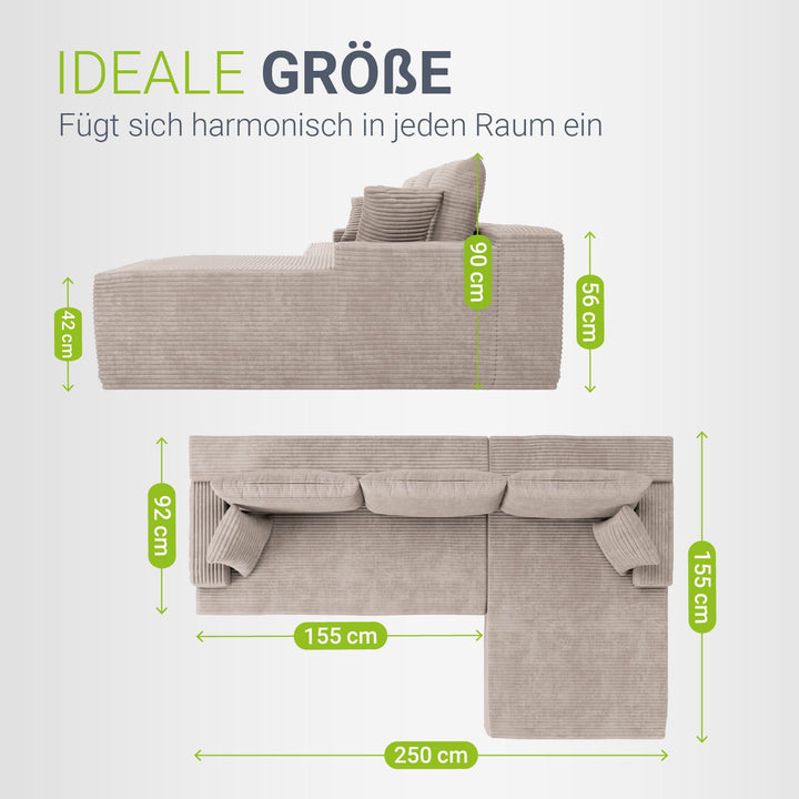 Sofa Coredo mit Cord Bezug & Dekokissen