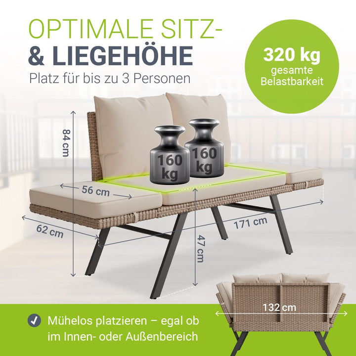 Polyrattan Multifunktionsbank Calvia Schwarz/Grau/Creme