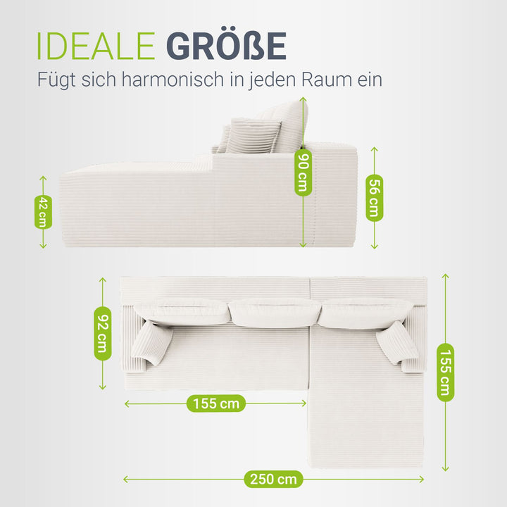 Sofa Coredo mit Cord Bezug & Dekokissen