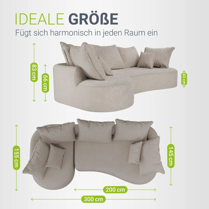 Sofa Tirano mit Ottomane & Dekokissen