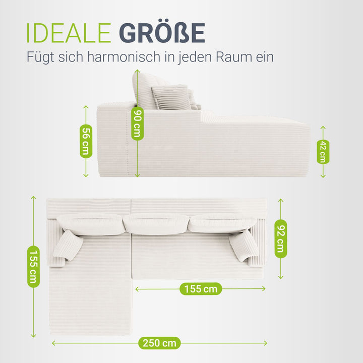 Sofa Coredo mit Cord Bezug & Dekokissen