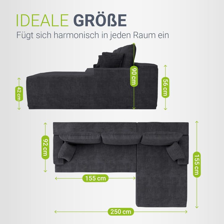 Sofa Coredo mit Cord Bezug & Dekokissen
