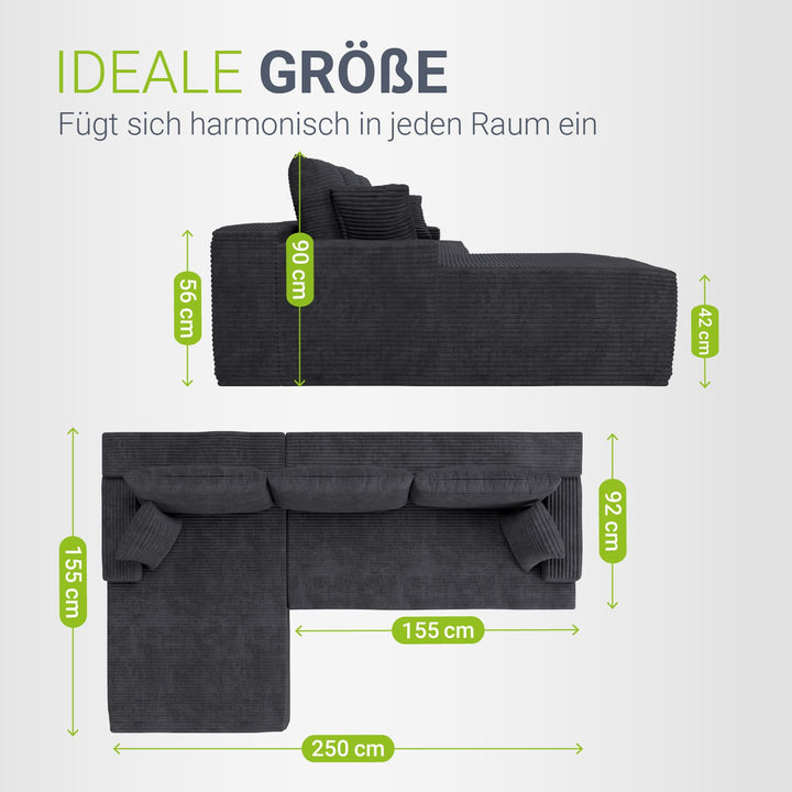 Sofa Coredo mit Cord Bezug & Dekokissen