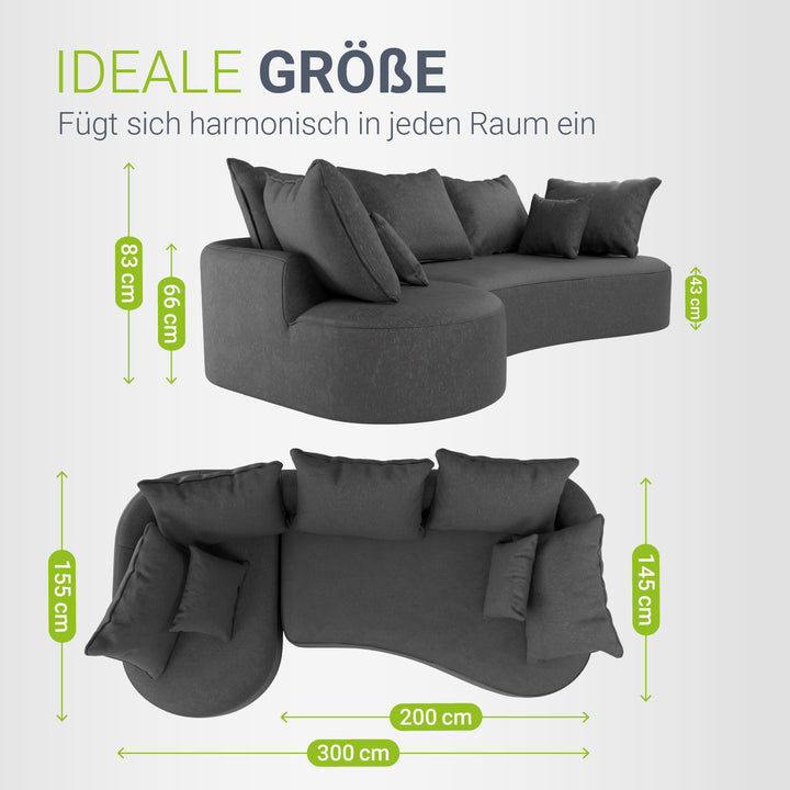 Sofa Tirano mit Ottomane & Dekokissen