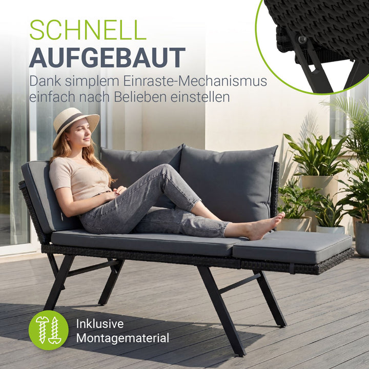 Polyrattan Multifunktionsbank Calvia Schwarz/Grau/Creme