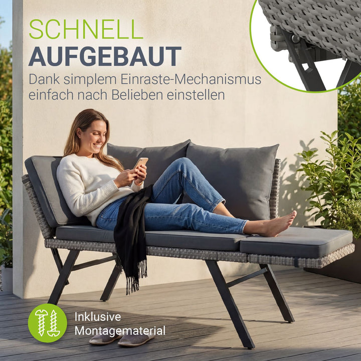 Polyrattan Multifunktionsbank Calvia Schwarz/Grau/Creme