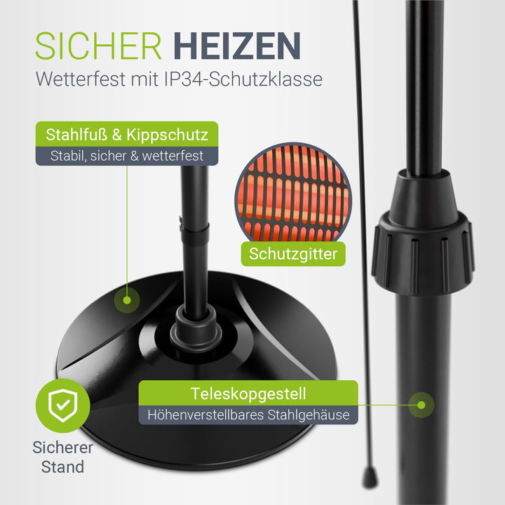 Infrarotstrahler 2000W Schwarz außen
