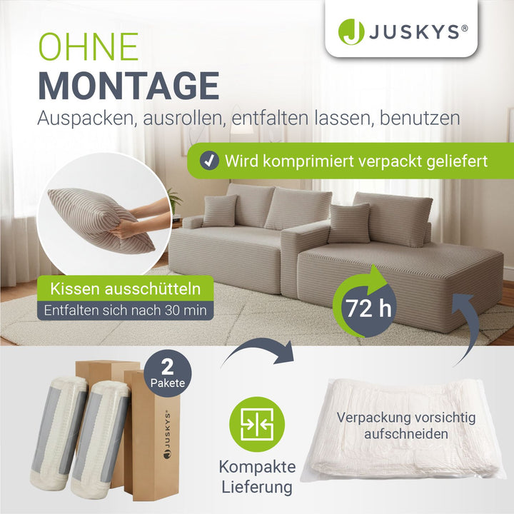 Sofa Coredo mit Cord Bezug & Dekokissen