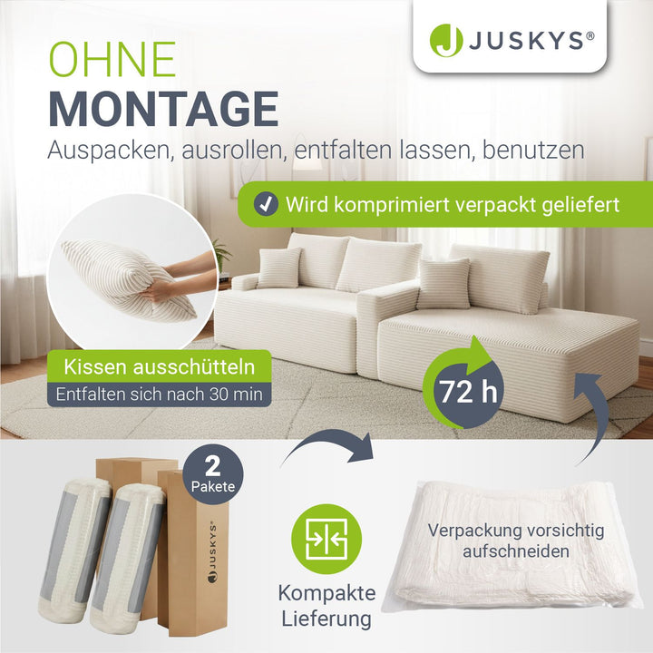 Sofa Coredo mit Cord Bezug & Dekokissen