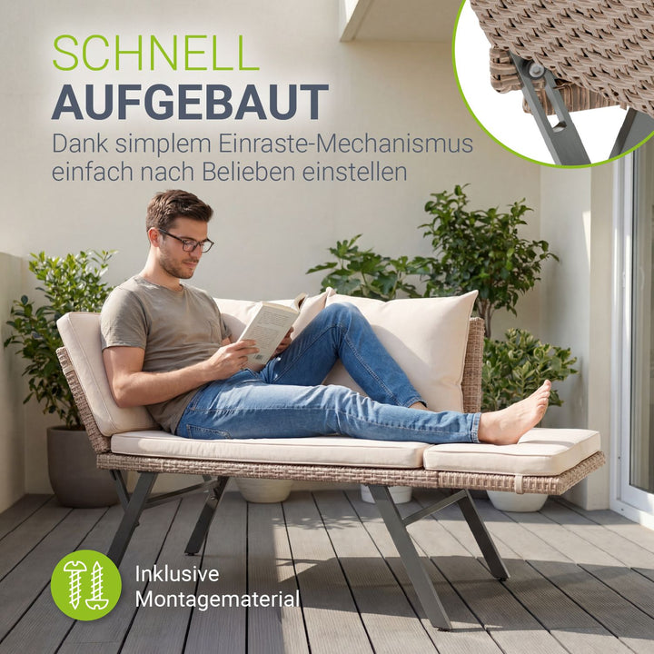 Polyrattan Multifunktionsbank Calvia Schwarz/Grau/Creme