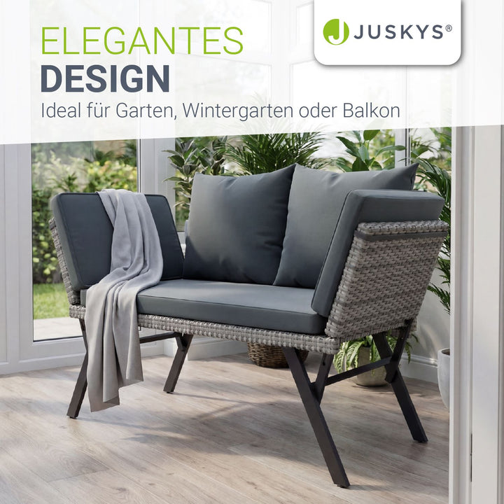 Polyrattan Multifunktionsbank Calvia Schwarz/Grau/Creme