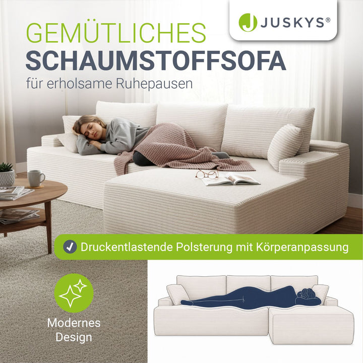 Sofa Coredo mit Cord Bezug & Dekokissen