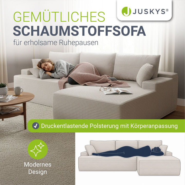 Sofa Coredo mit Cord Bezug & Dekokissen