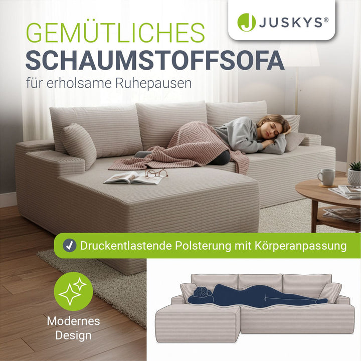 Sofa Coredo mit Cord Bezug & Dekokissen