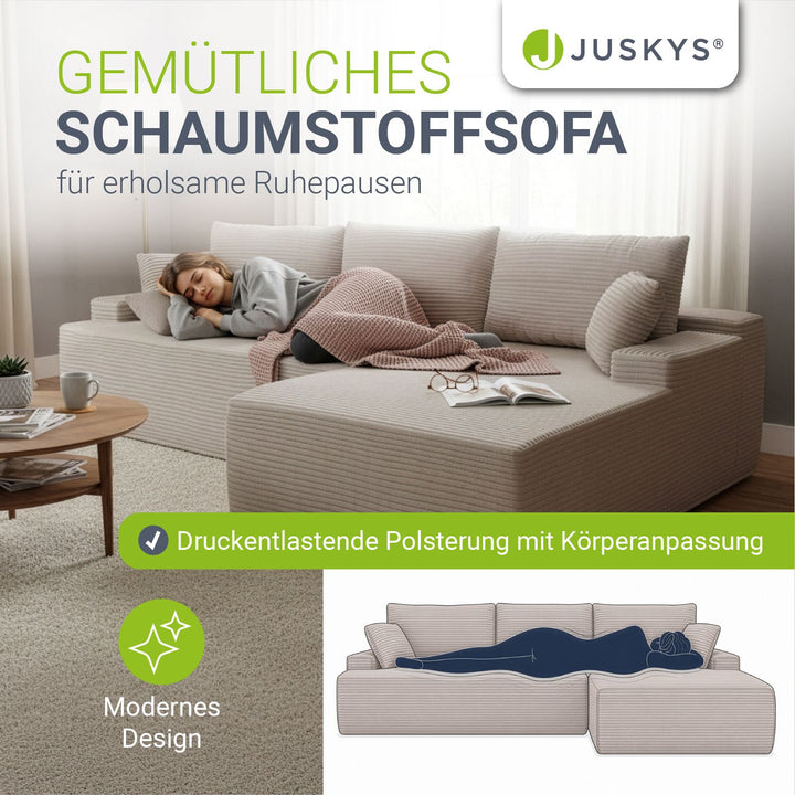 Sofa Coredo mit Cord Bezug & Dekokissen